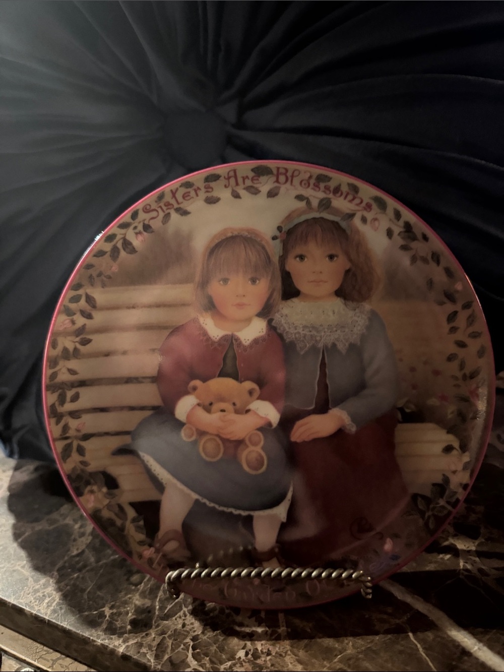 The Bradford Exchange Pink and Blue "Sisters Are Blessings" Decorative Plate